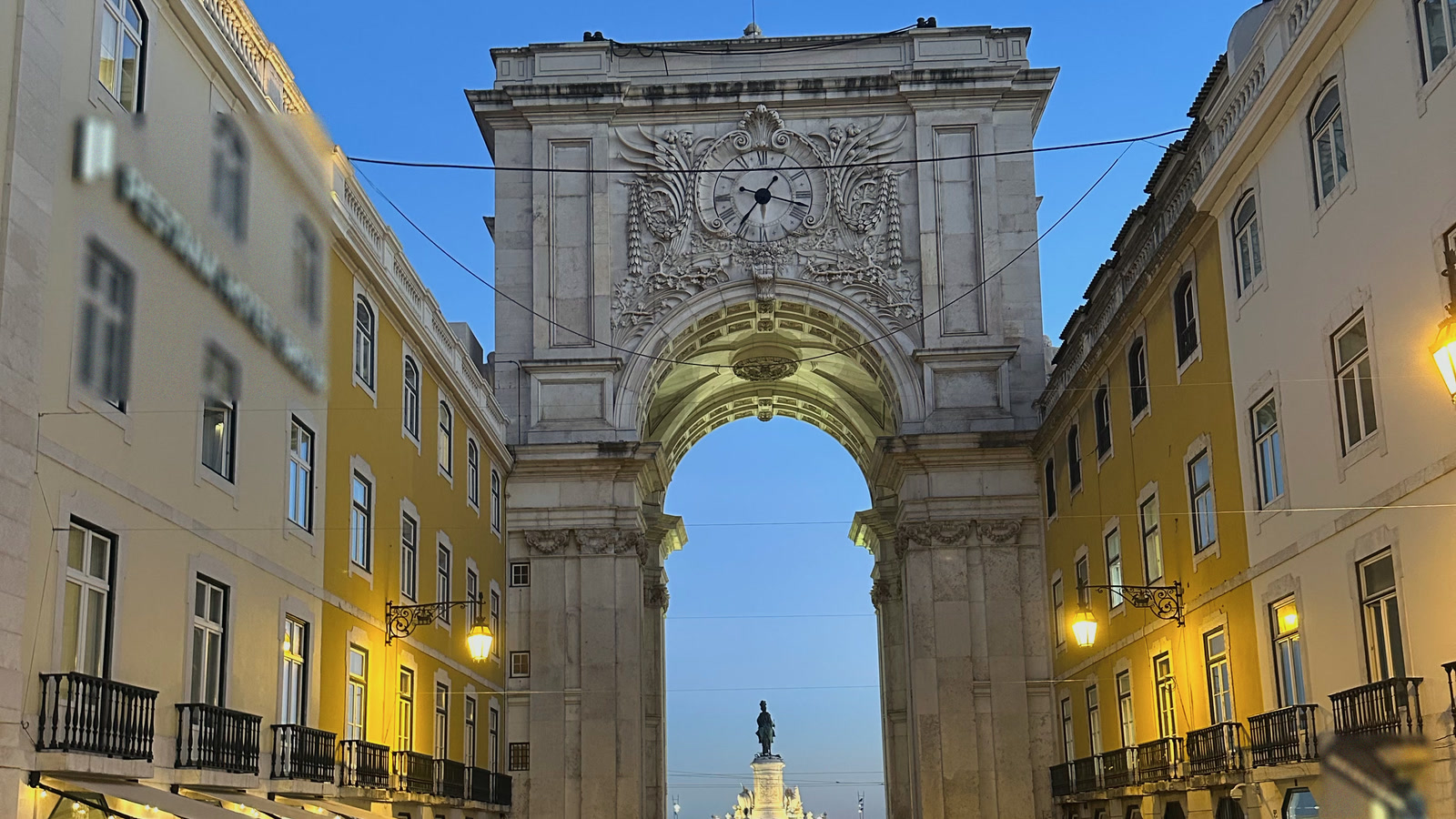 The Rua Augusta arch in Lisbon at dusk